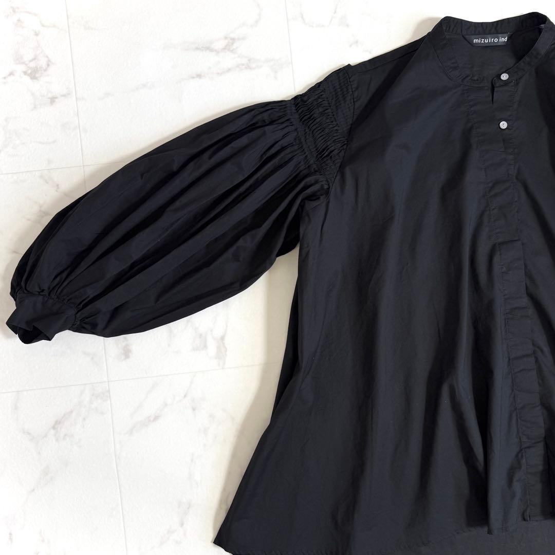 【新品】ミズイロインド ピンタックパフスリーブシャツ 定価1.9万円 ブラック