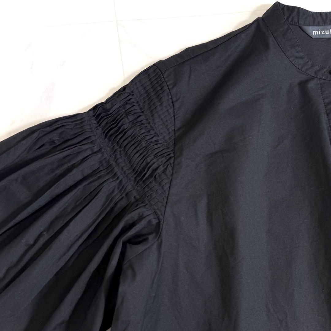 【新品】ミズイロインド ピンタックパフスリーブシャツ 定価1.9万円 ブラック