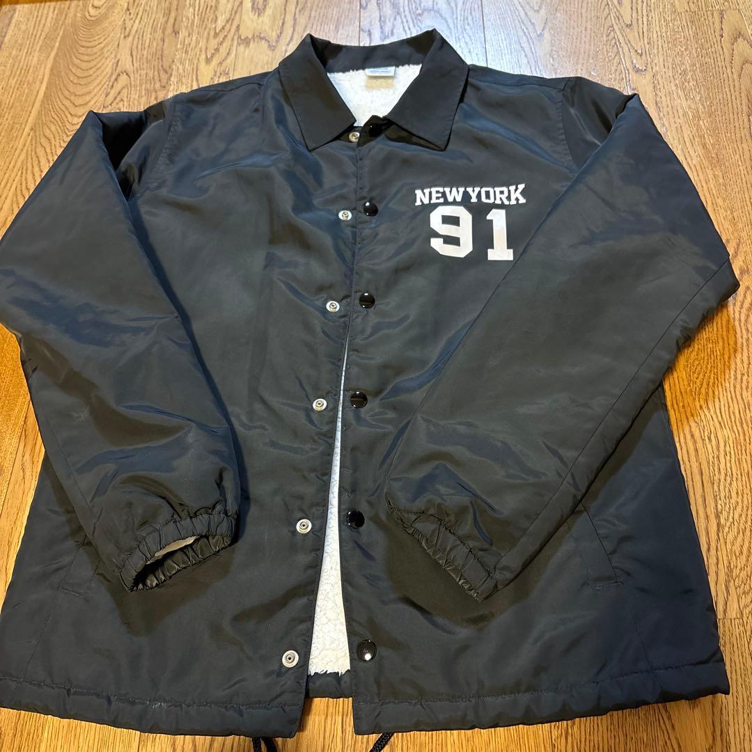Champion ブラック ボアコーチジャケット M NEWYORK 91ロゴ