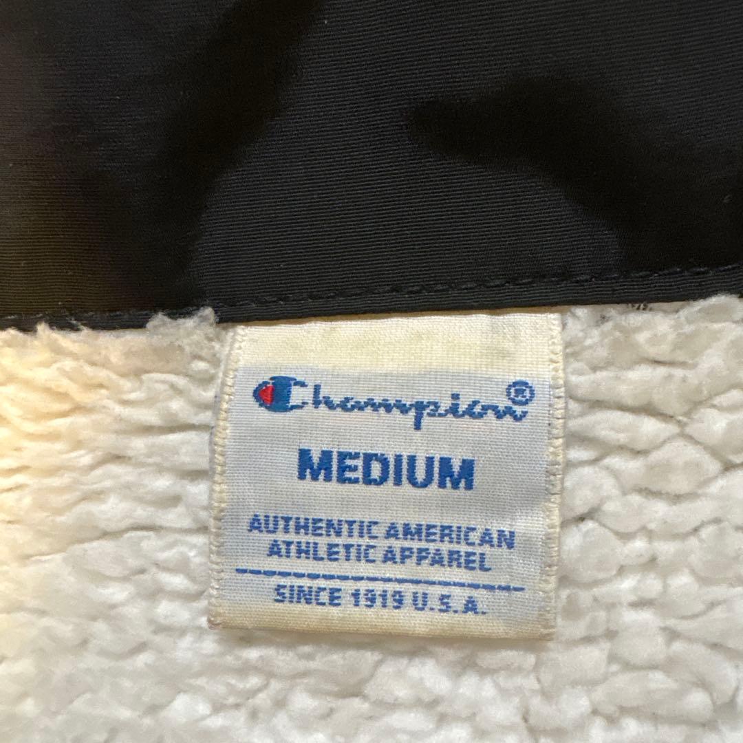 Champion ブラック ボアコーチジャケット M NEWYORK 91ロゴ
