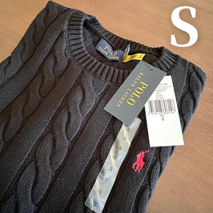 メンズ黒S 【新品タグ付】POLO ラルフローレン コットン ケーブル セーター