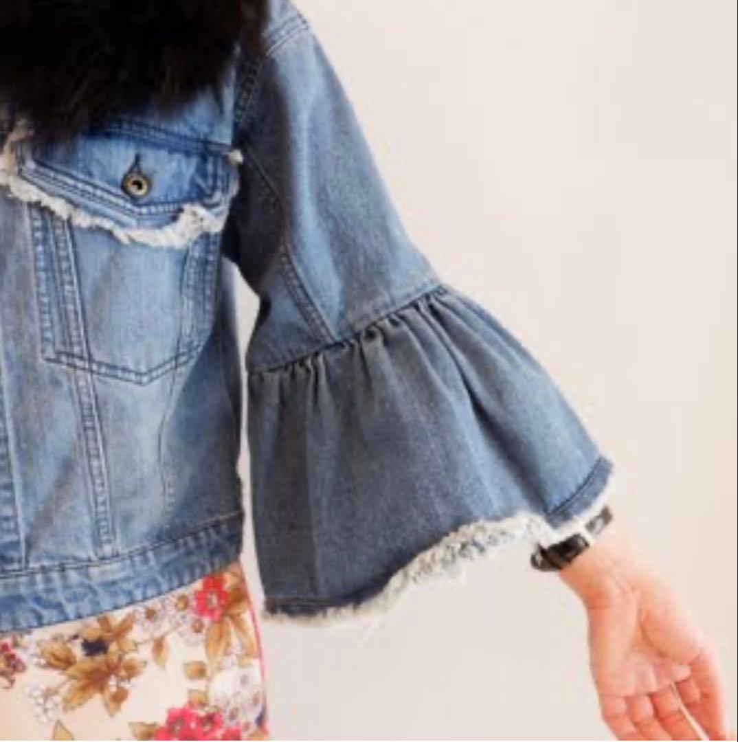 完売品 未使用、Adonisis ラクーンファーカラー デニムジャケット