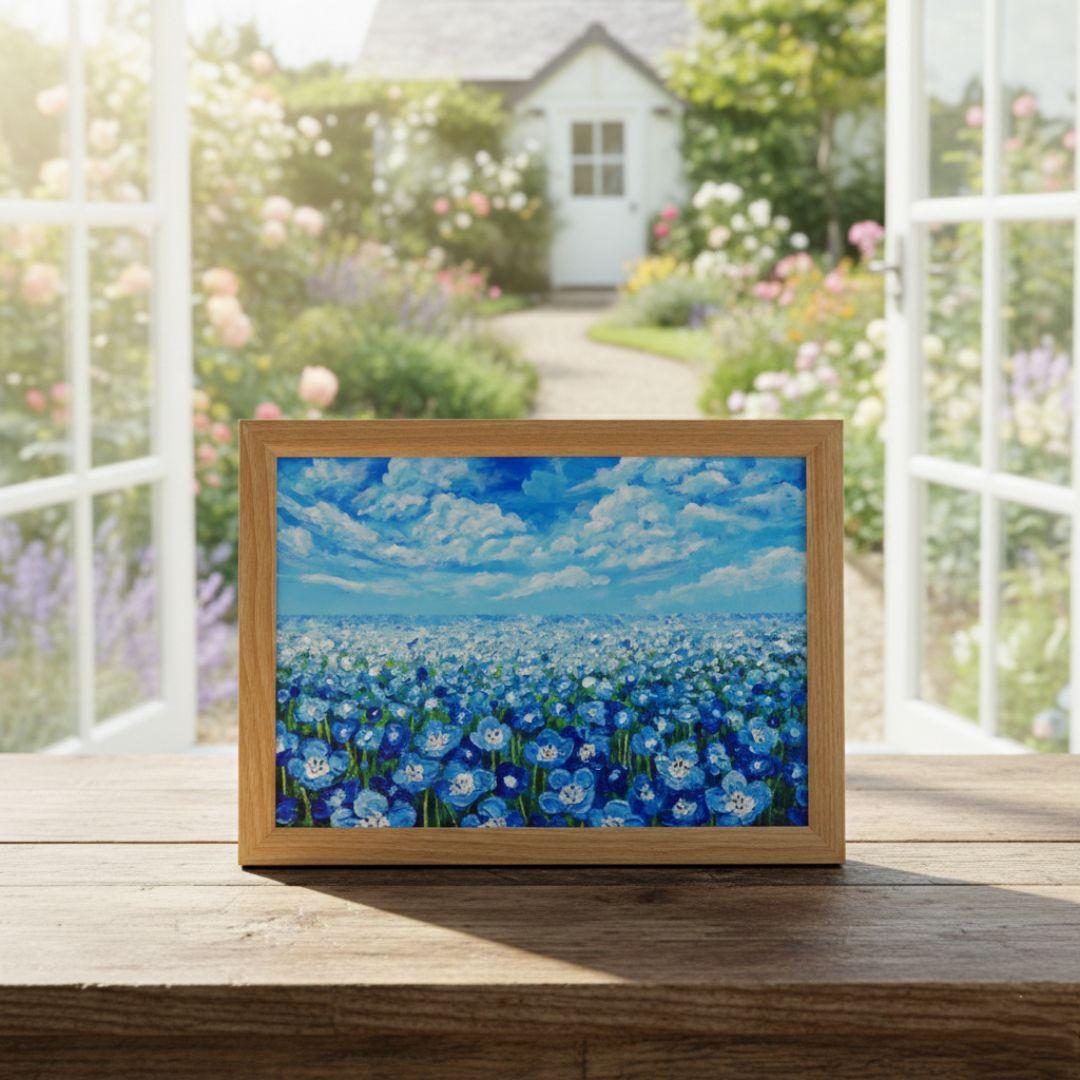 油絵 油彩 油彩画 絵画 絵【空と雲のネモフィラ】