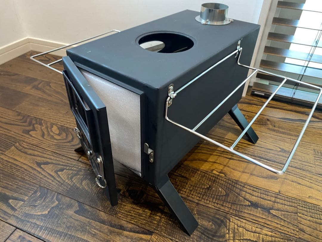 薪ストーブ アウトドア調理 暖炉 キャンプ テント 煙突付き (ブラック/鉄製)