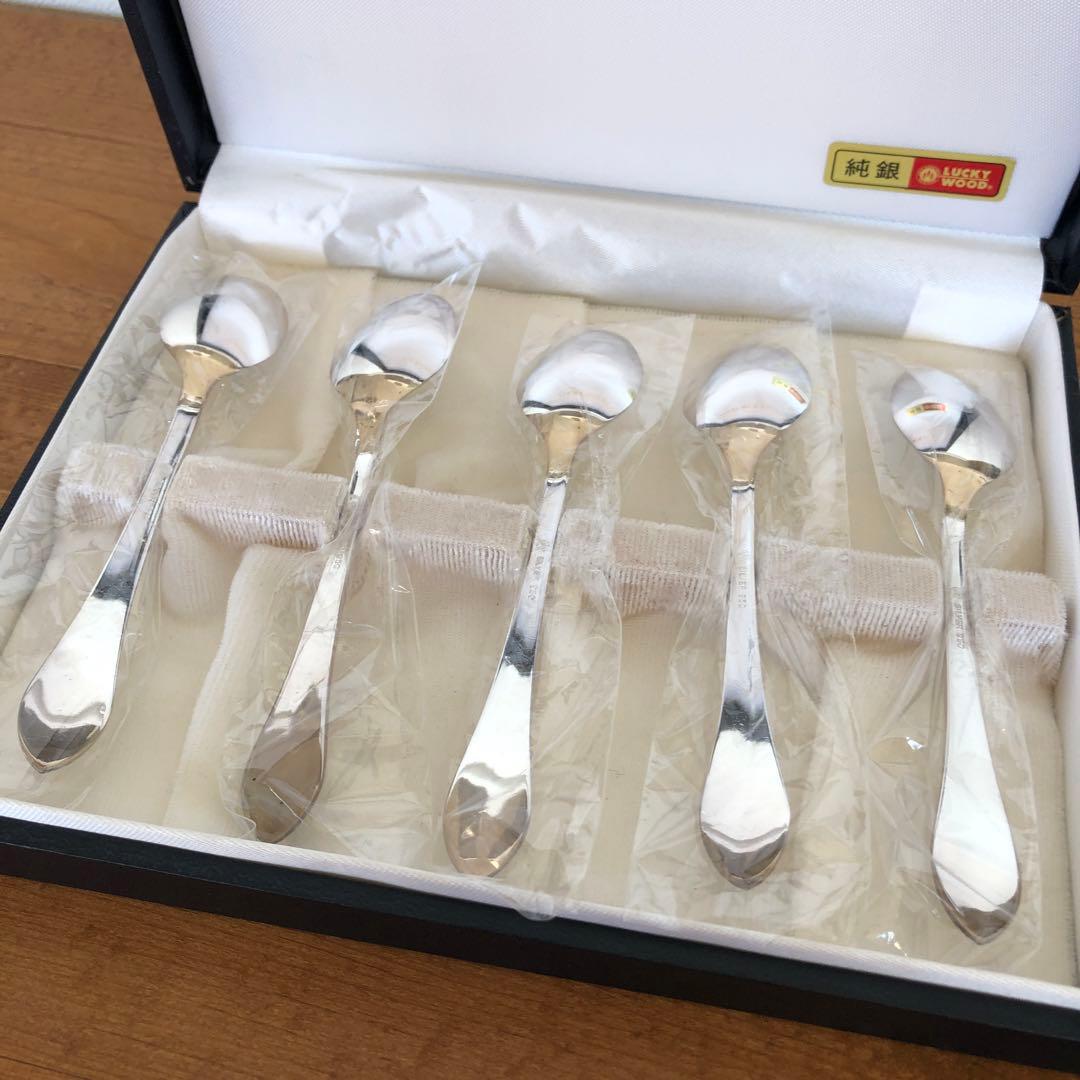 未使用　ラッキーウッド　SILVER950 スプーン5客セット　シルバー　純銀