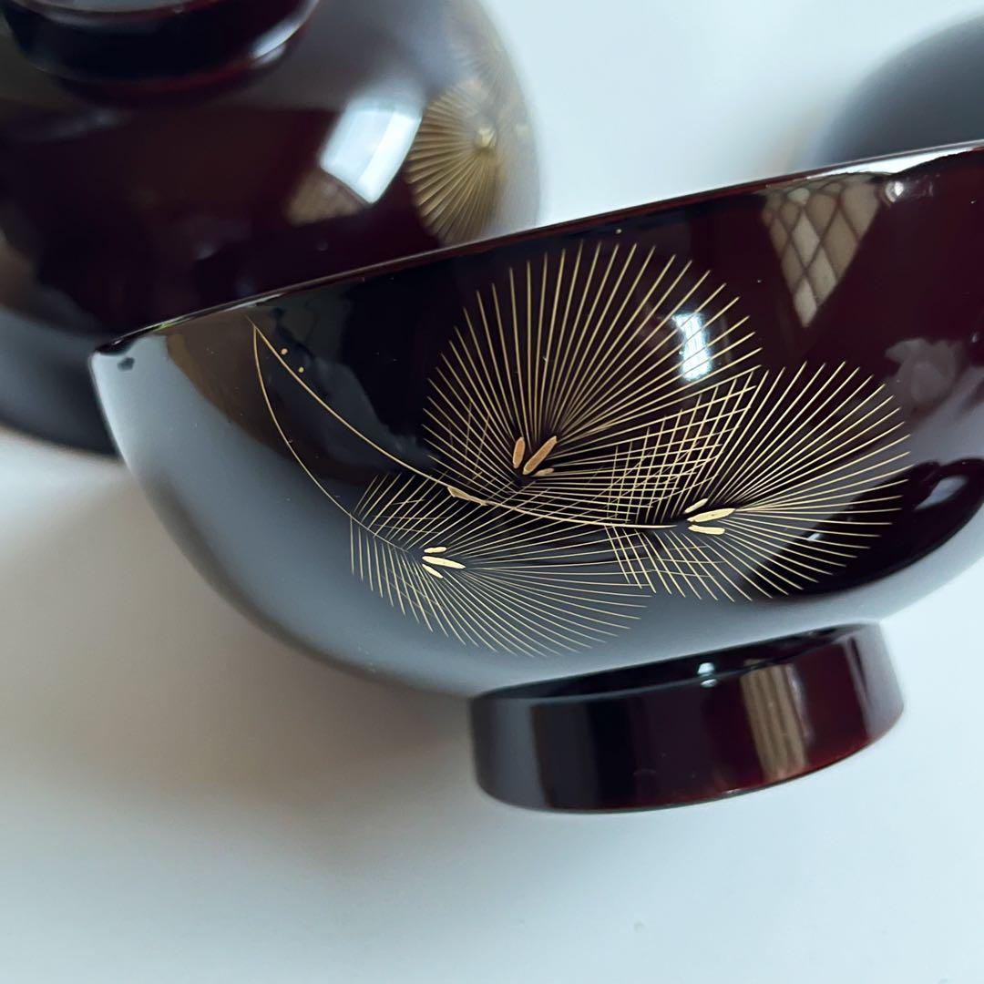 未使用【越前漆器　御吸物椀】×3客　天然木製　漆 共箱　御雑煮椀　飛花吸物椀