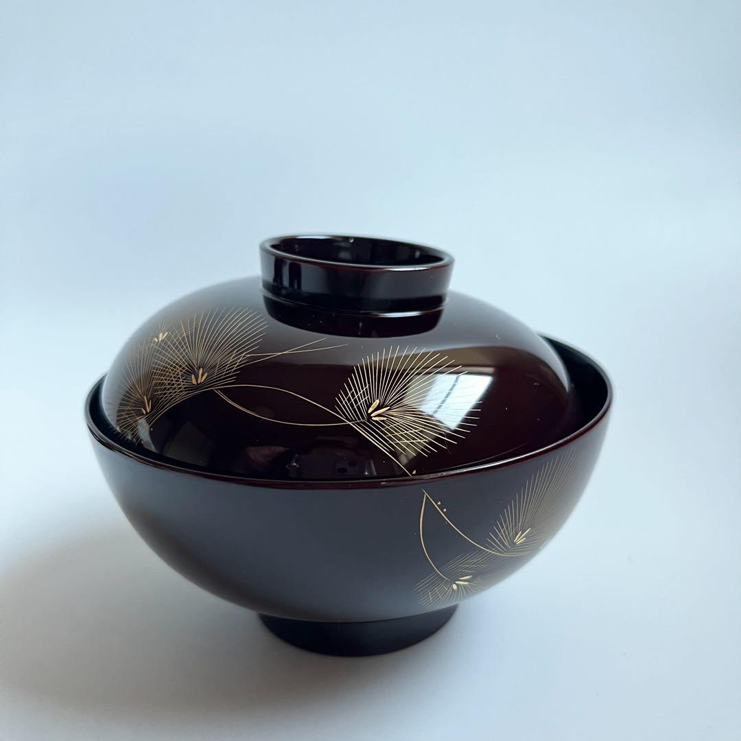 未使用【越前漆器　御吸物椀】×3客　天然木製　漆 共箱　御雑煮椀　飛花吸物椀