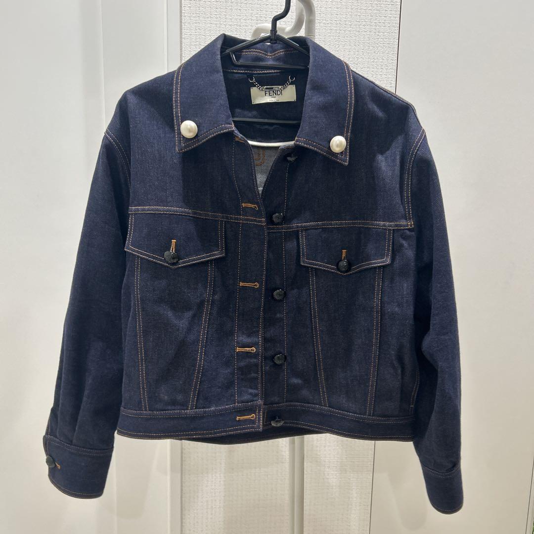 Fendi デニムジャケット パール装飾 リボン 40