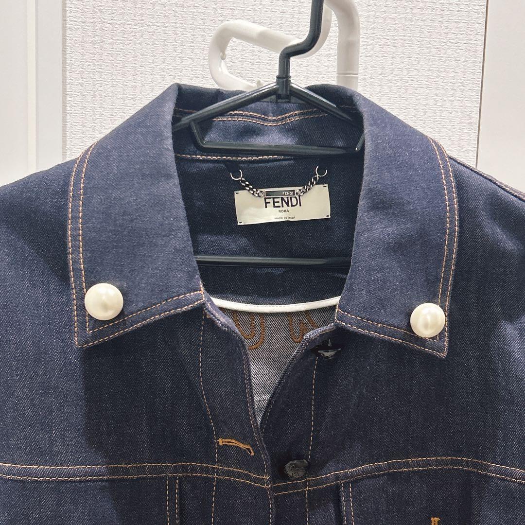 Fendi デニムジャケット パール装飾 リボン 40
