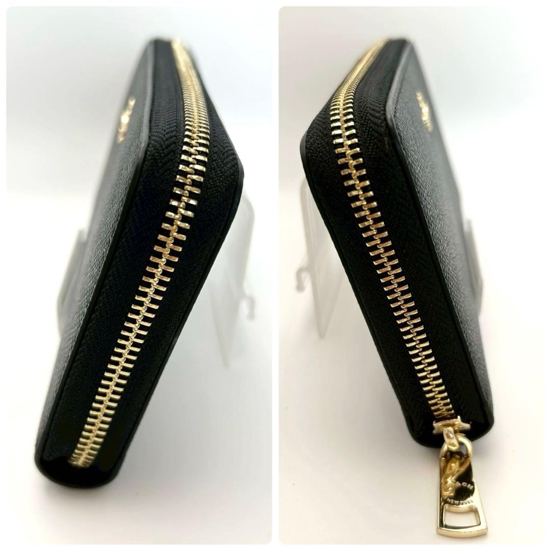 【超美品】COACH コーチ 長財布 ラウンドファスナー レザー ブラック