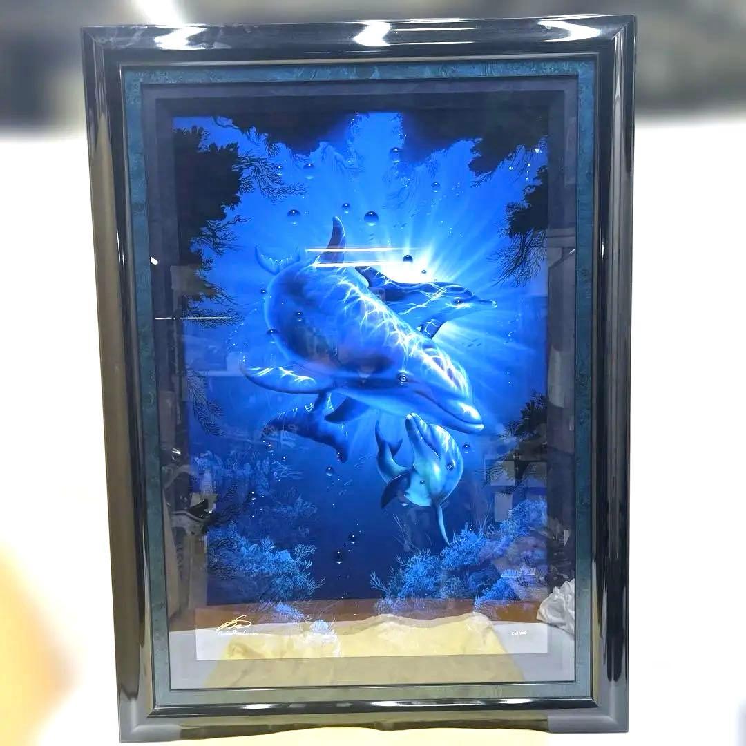 6329 ラッセン●シークレット リーフ イルカ サイン入り マリンアート