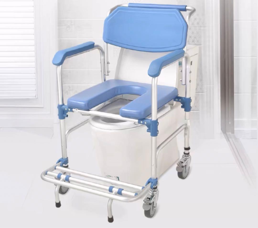 介護用風呂トイレ椅子 折りたたみ式 青色 アルミ製 肘掛はね上げ可