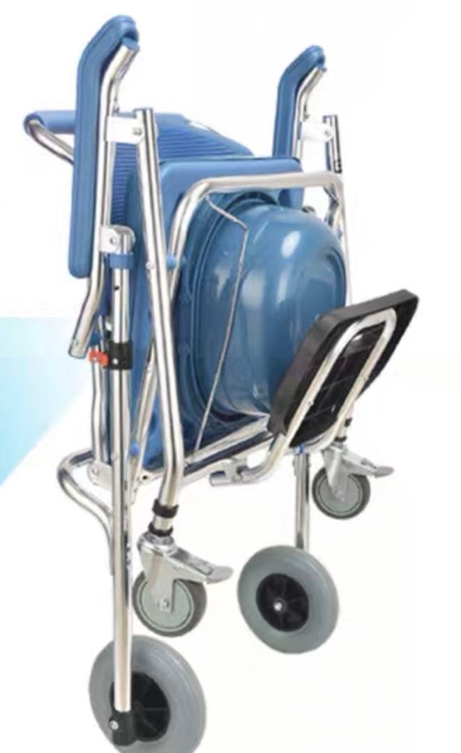 介護用風呂トイレ椅子 折りたたみ式 青色 アルミ製 肘掛はね上げ可