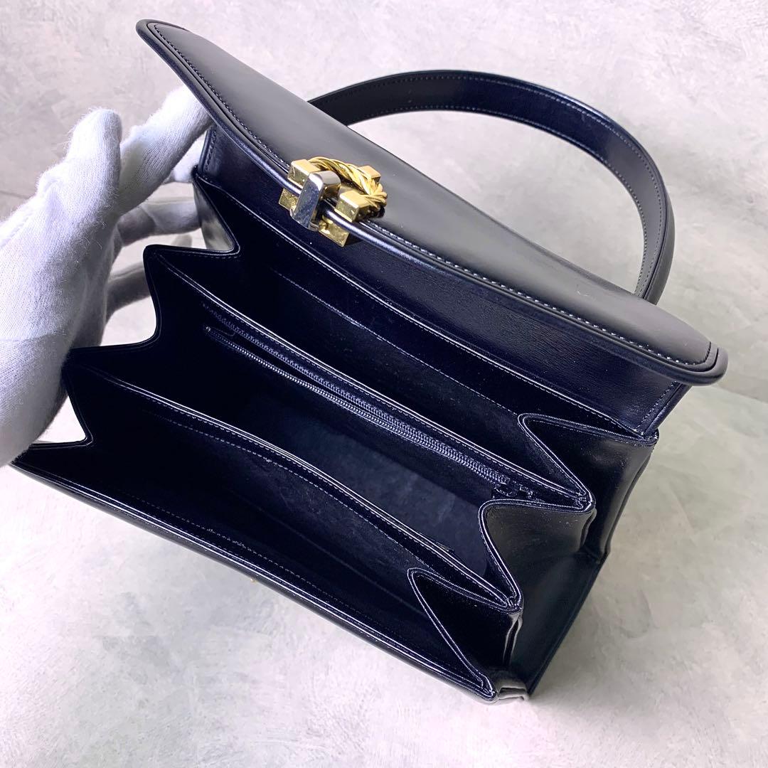 WAKO 銀座和光 カーフレザー ゴールド金具 フォーマル ハンドバッグ 黒