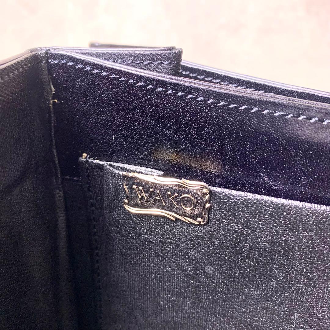 WAKO 銀座和光 カーフレザー ゴールド金具 フォーマル ハンドバッグ 黒
