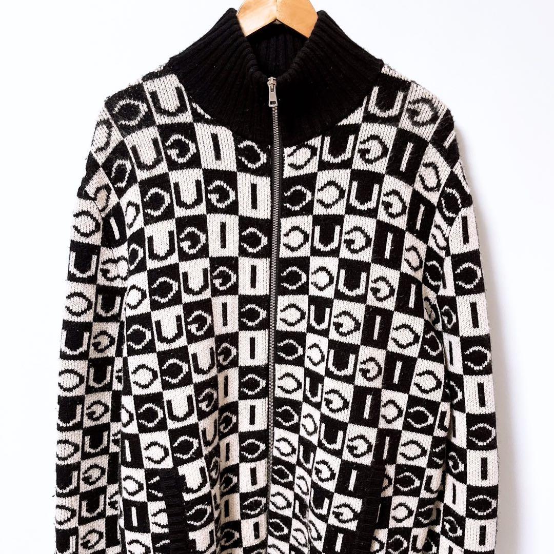 【正規品】GUCCI ロゴ 総柄 フルジップ ニット カーディガン M