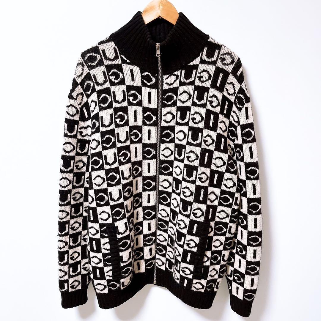 【正規品】GUCCI ロゴ 総柄 フルジップ ニット カーディガン M