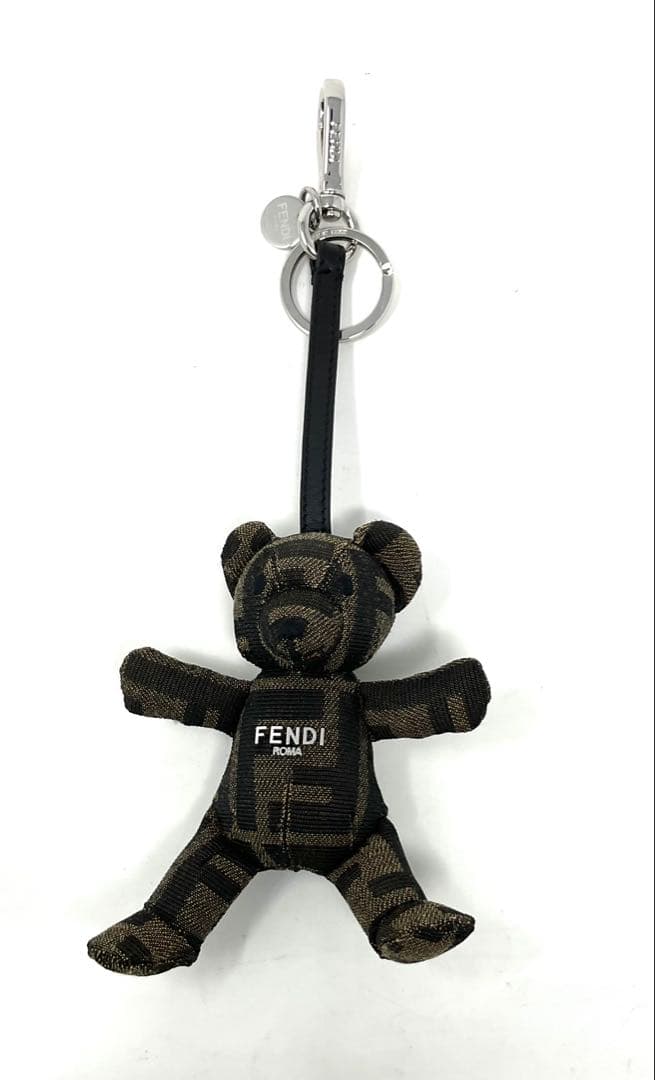 フェンディ　ブラウン FF ジャカード キーホルダー　クマ
