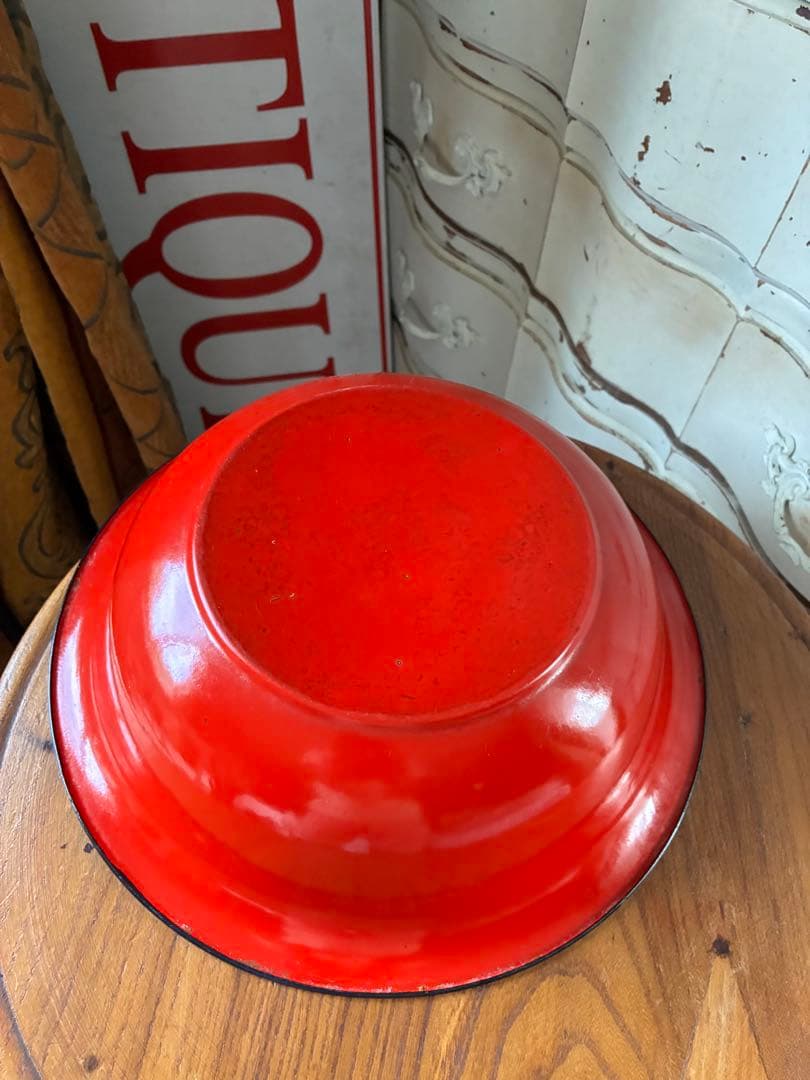 カバトンアンティーク　可愛い　ホーロー　ドット　水玉　洗面器　タライ　レア