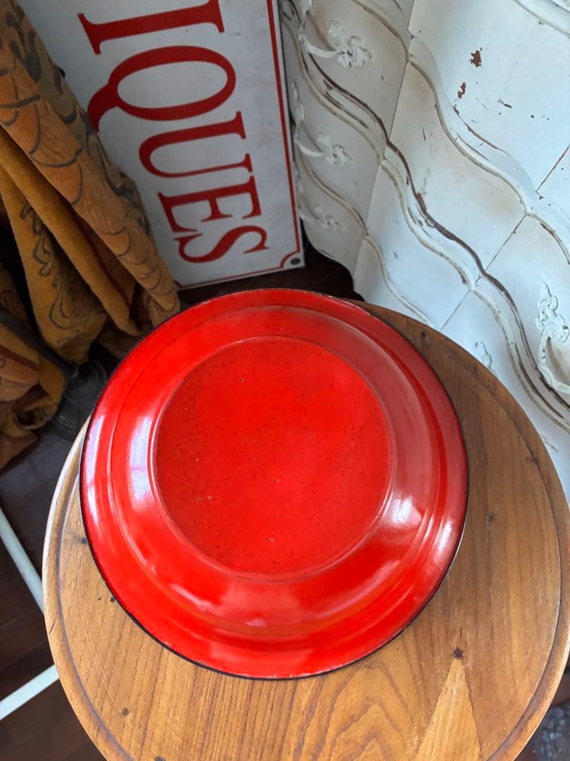 カバトンアンティーク　可愛い　ホーロー　ドット　水玉　洗面器　タライ　レア