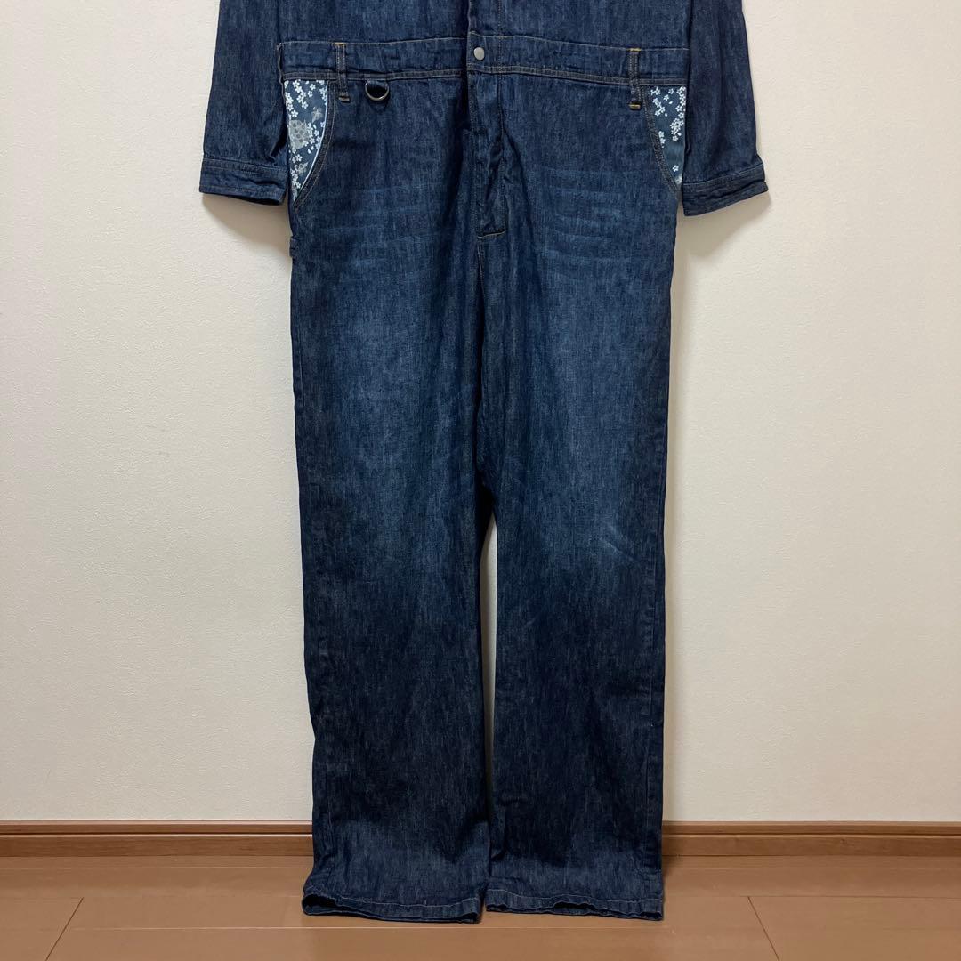 タグ付き　絡繰魂　鯉　桜　花　華　コイ　デニム　オールインワン　つなぎ　刺繍