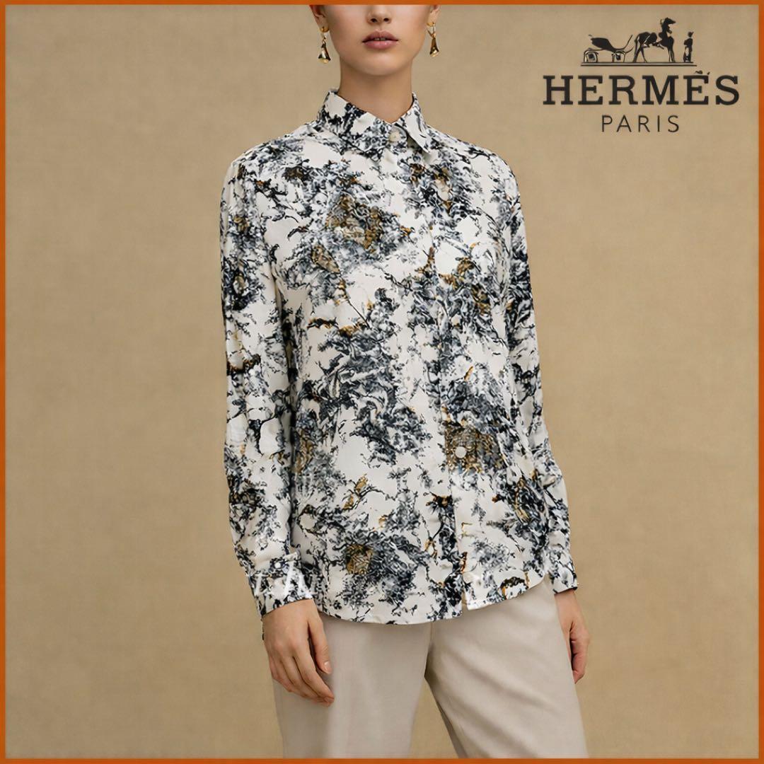 未使用　HERMES エルメス　アニマル　シルク　シャツ　ジャケット