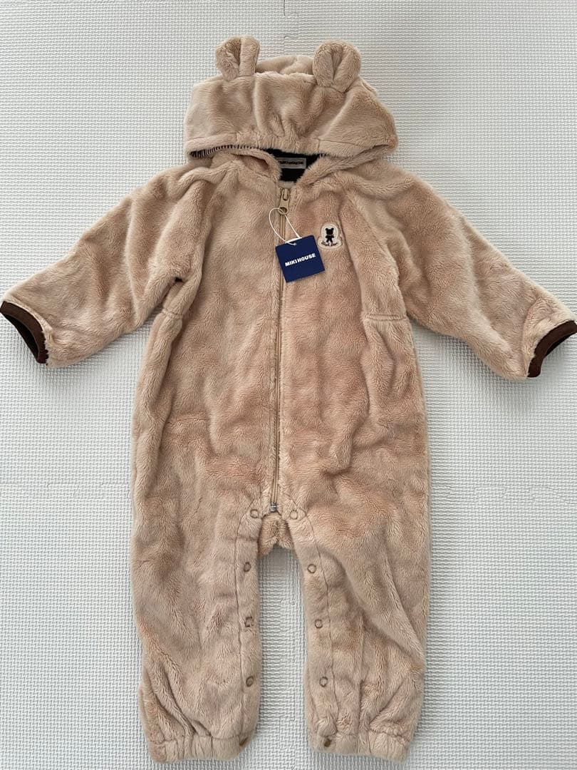 ミキハウス マイクロファーカバーオール ベージュ おもちゃ付き