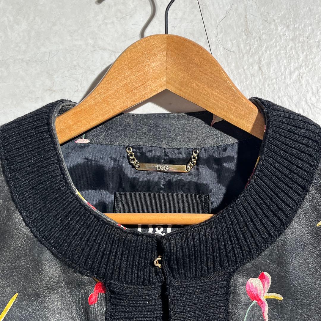 ドルチェ&ガッバーナ レザージャケット 花柄 ブラック 42 M〜L