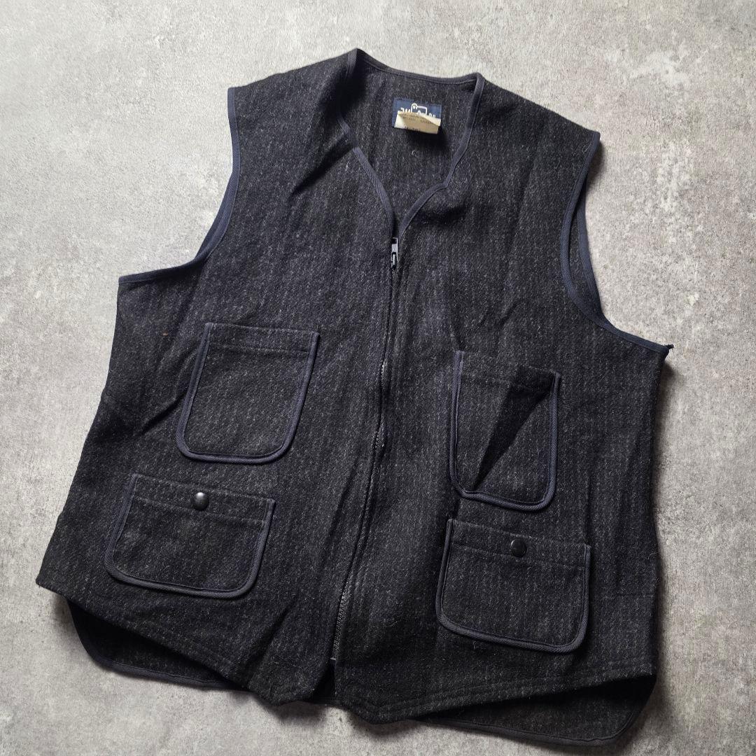 80sUSA製WOOLRICHウールリッチウールフルジップベストブラック黒短丈