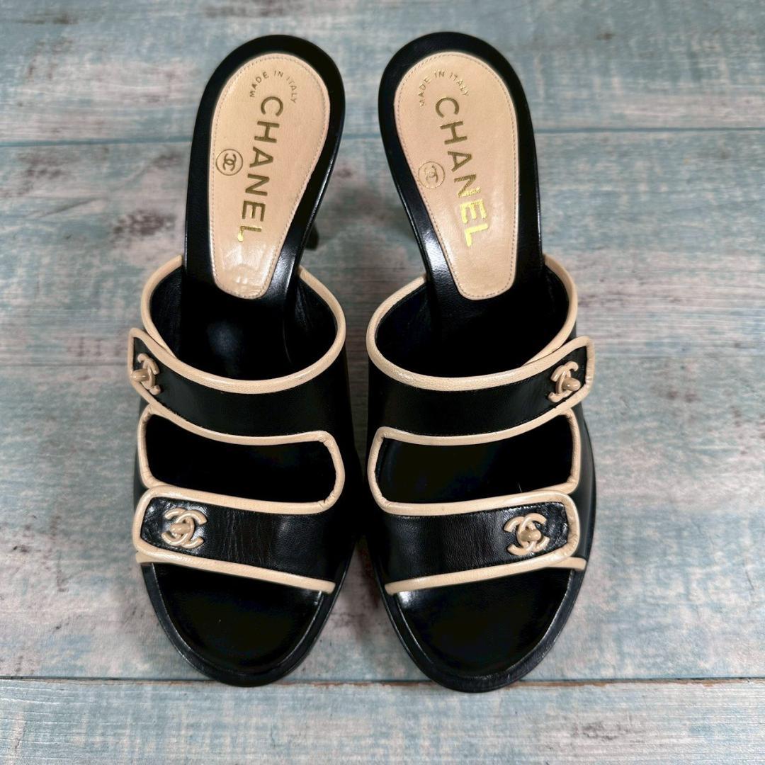 新品仕上げ済 CHANEL ココマーク オールレザー ミュール 37