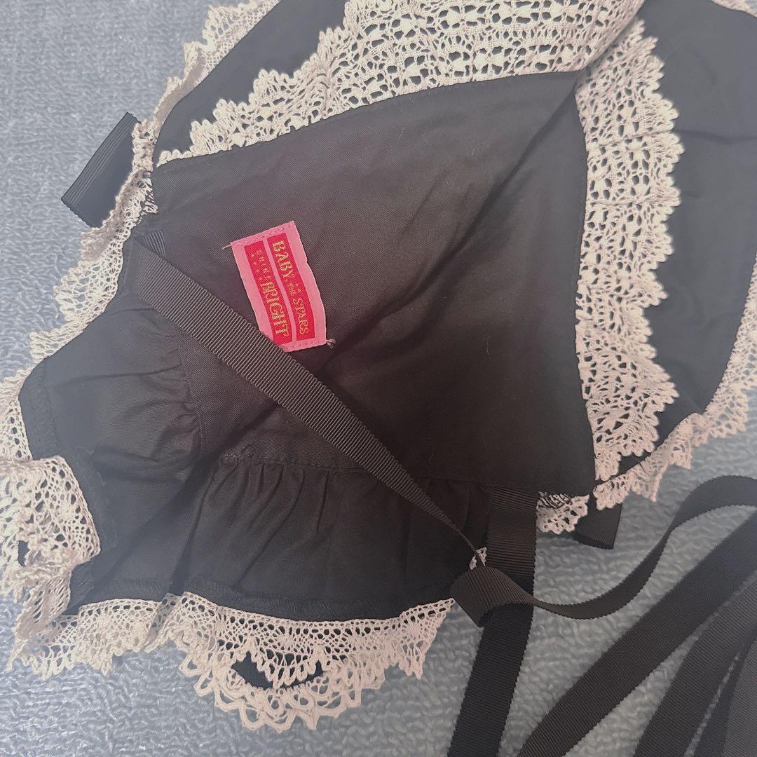 BABY うさみみボンネット　黒×白レース