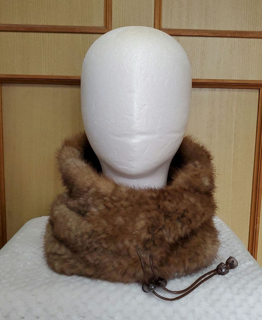 サンフラワー ミンクファー ネックウォーマー スヌード ブラウン