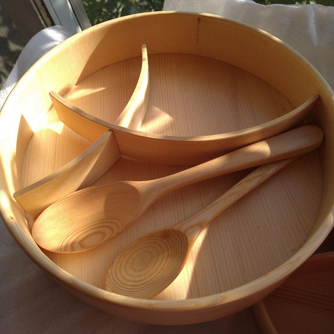 【未使用】オケクラフト　白木お弁当箱 重箱 3段重ね スプーン付き