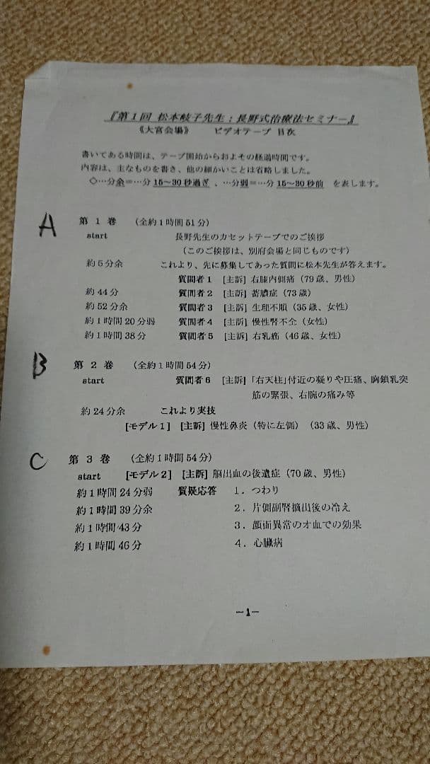 松本岐子先生 第一回 長野式治療法セミナー 別府&大宮会場 おまけつき