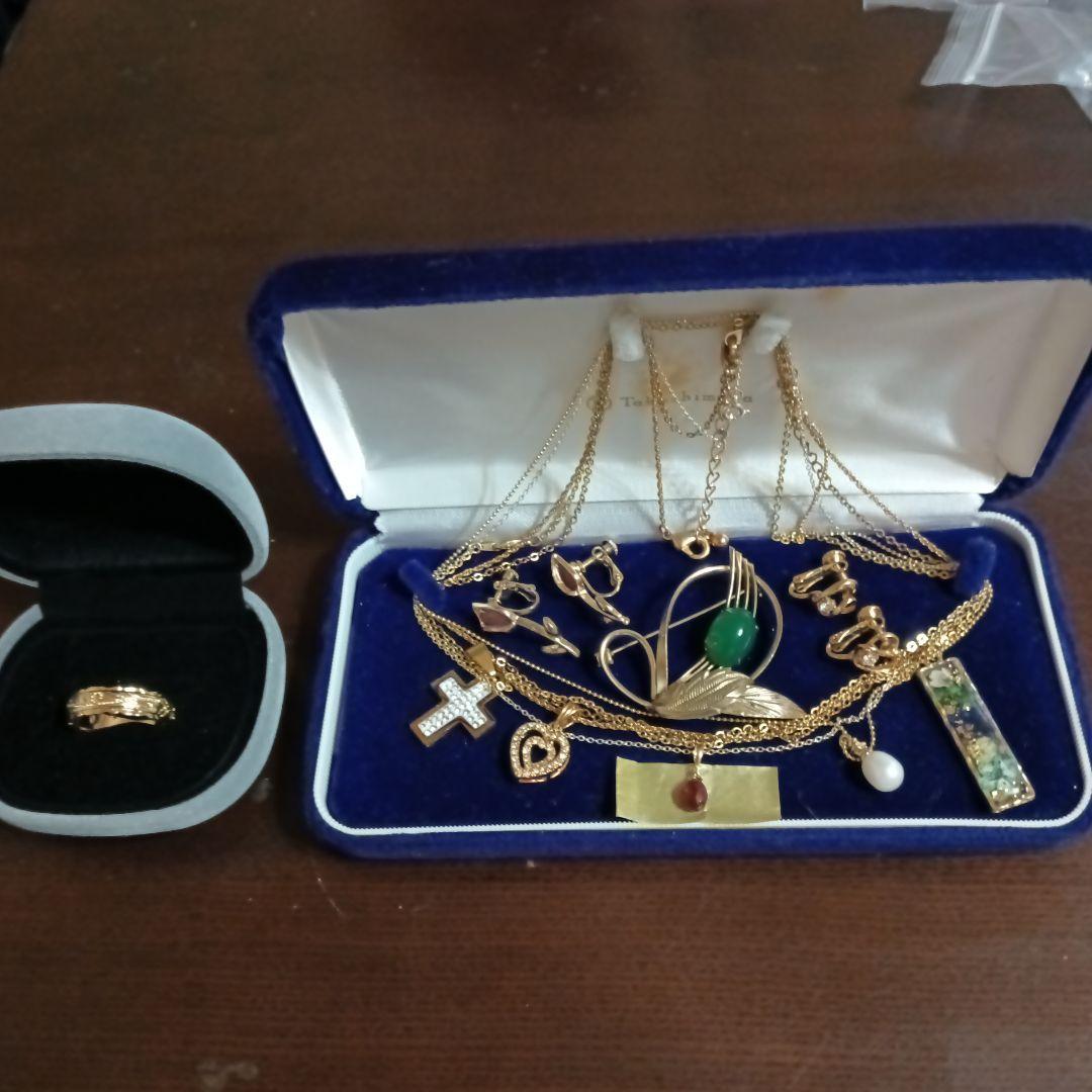 遺品生前整理アクセサリー纏めK18パールトップSilverネックレス14Kリング