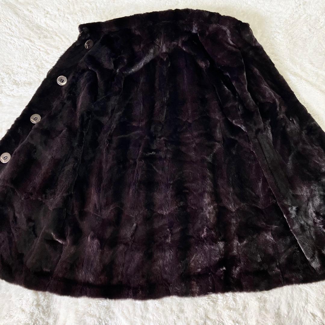 バルマン　シェアードミンク　リバーシブル　ロングコート　毛皮　ブラック　シルク