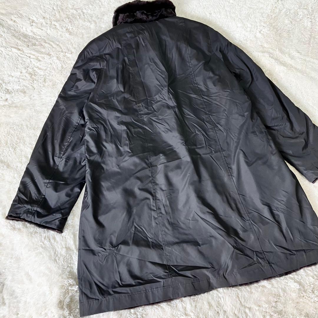 バルマン　シェアードミンク　リバーシブル　ロングコート　毛皮　ブラック　シルク