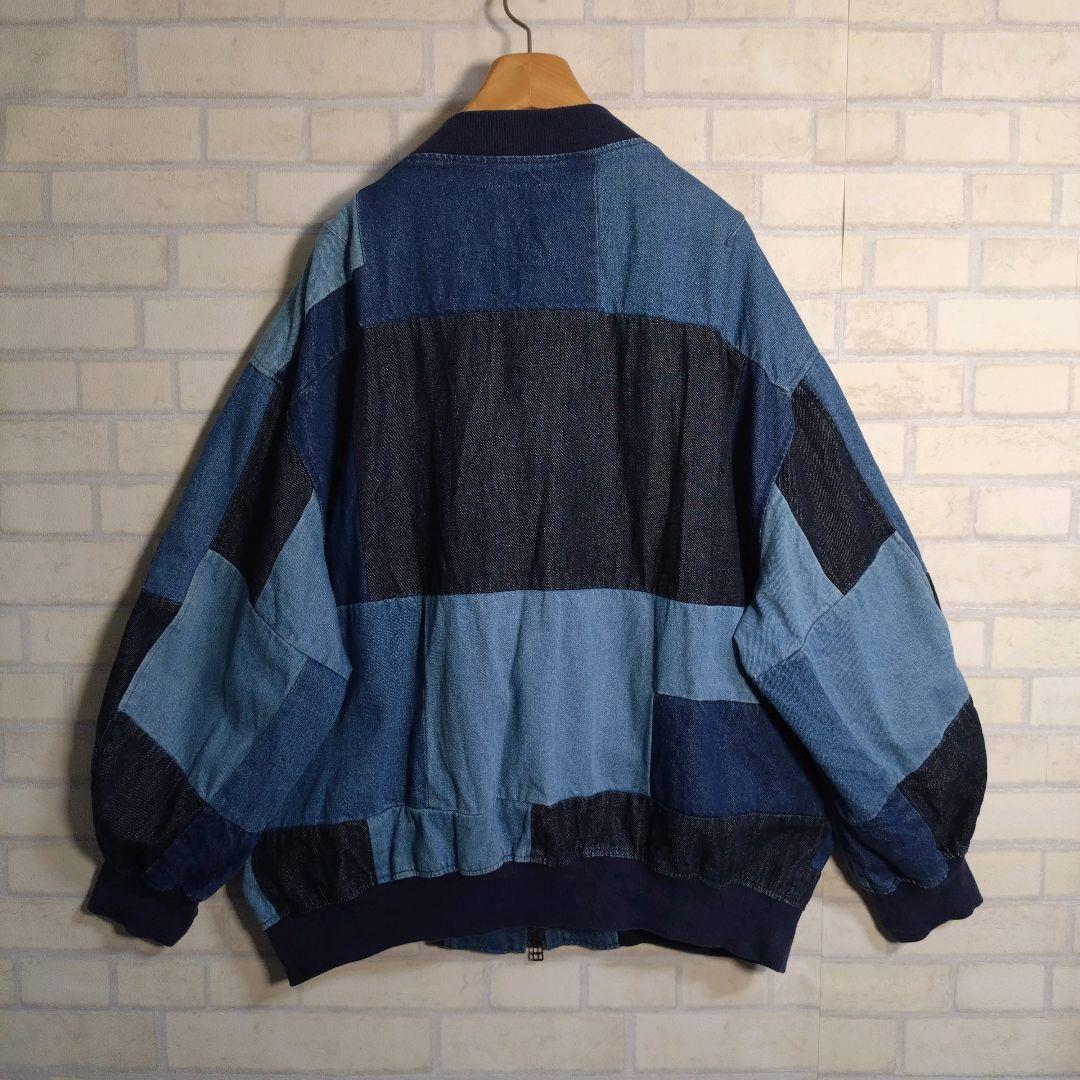 個性派古着★MA-1型 パッチワーク デニムジャケット インディゴ XL相当