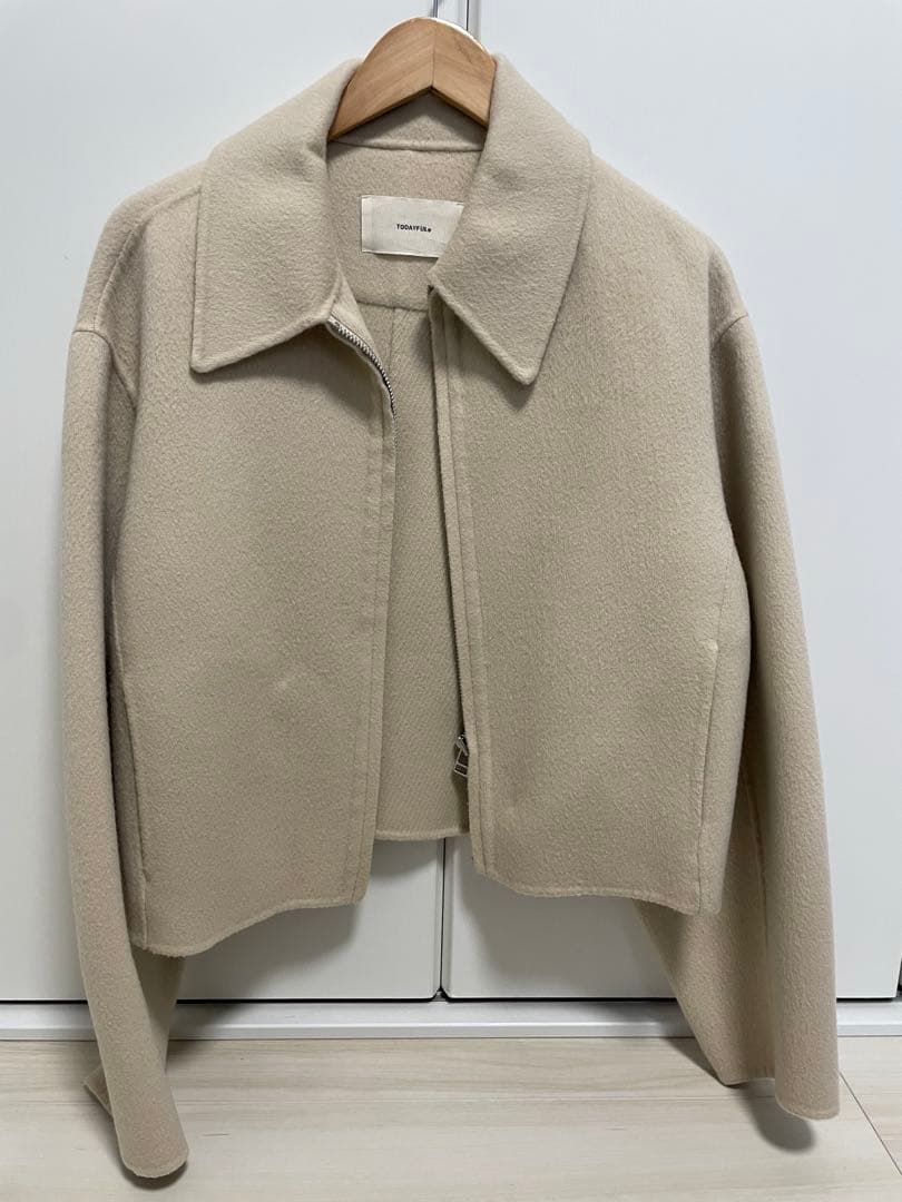 トゥデイフル　ウールジップブルゾン アウター コート ショート丈　ナチュラル