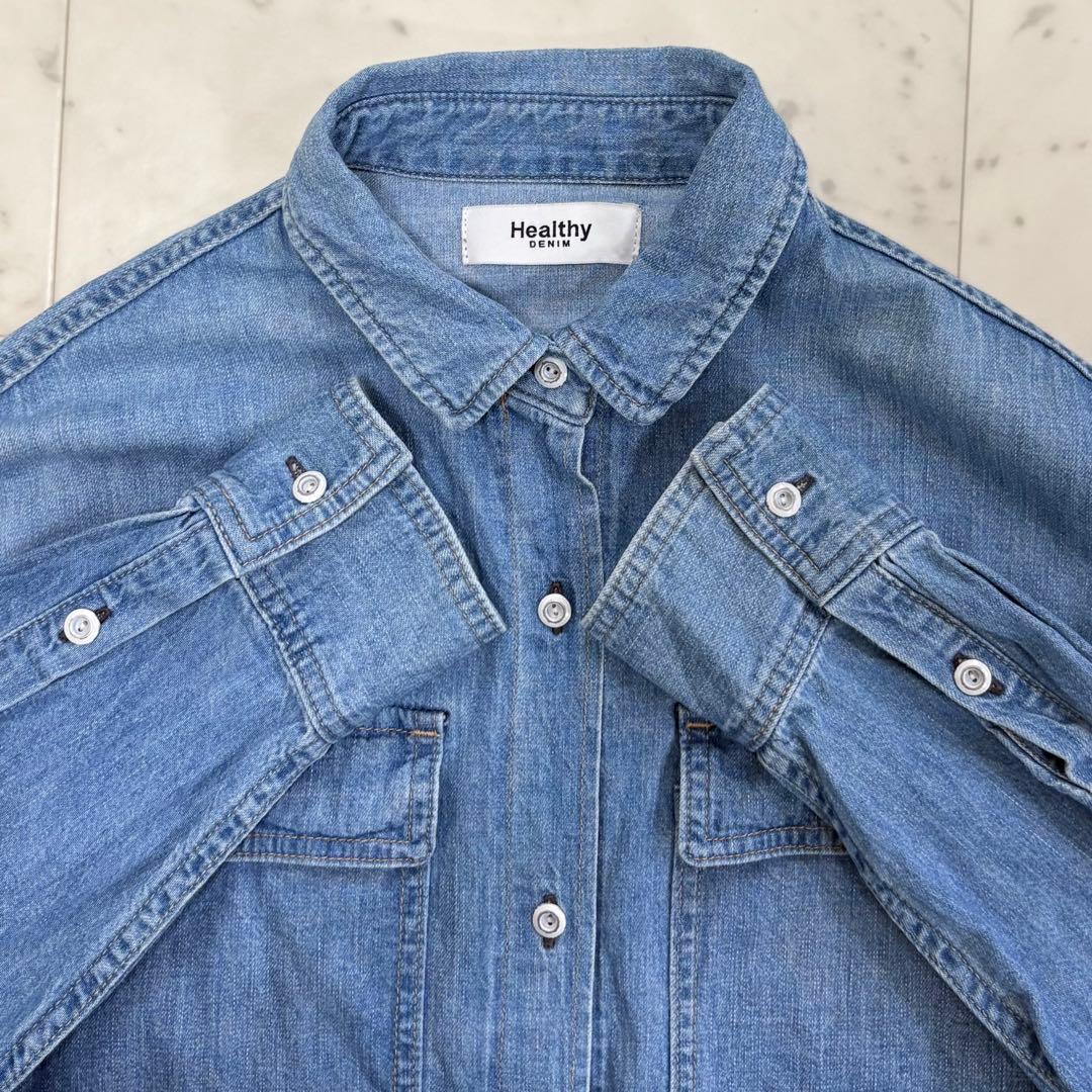 美品♪ヘルシーデニム　アーモンド　デニムシャツ　オーバーシルエット　ゆったり