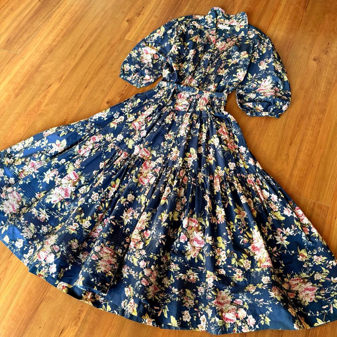 希少美品✨インゲボル カネコイサオ　薔薇柄　マキシ丈　ワンピース　ベルト　フレア