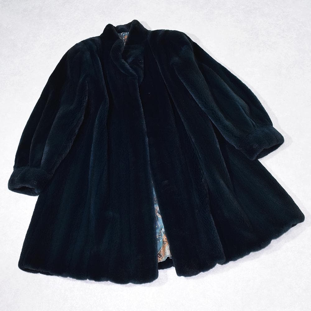 希少色 エンバ EMBA シェアード 毛皮 コート 染め グリーン系 裏総柄