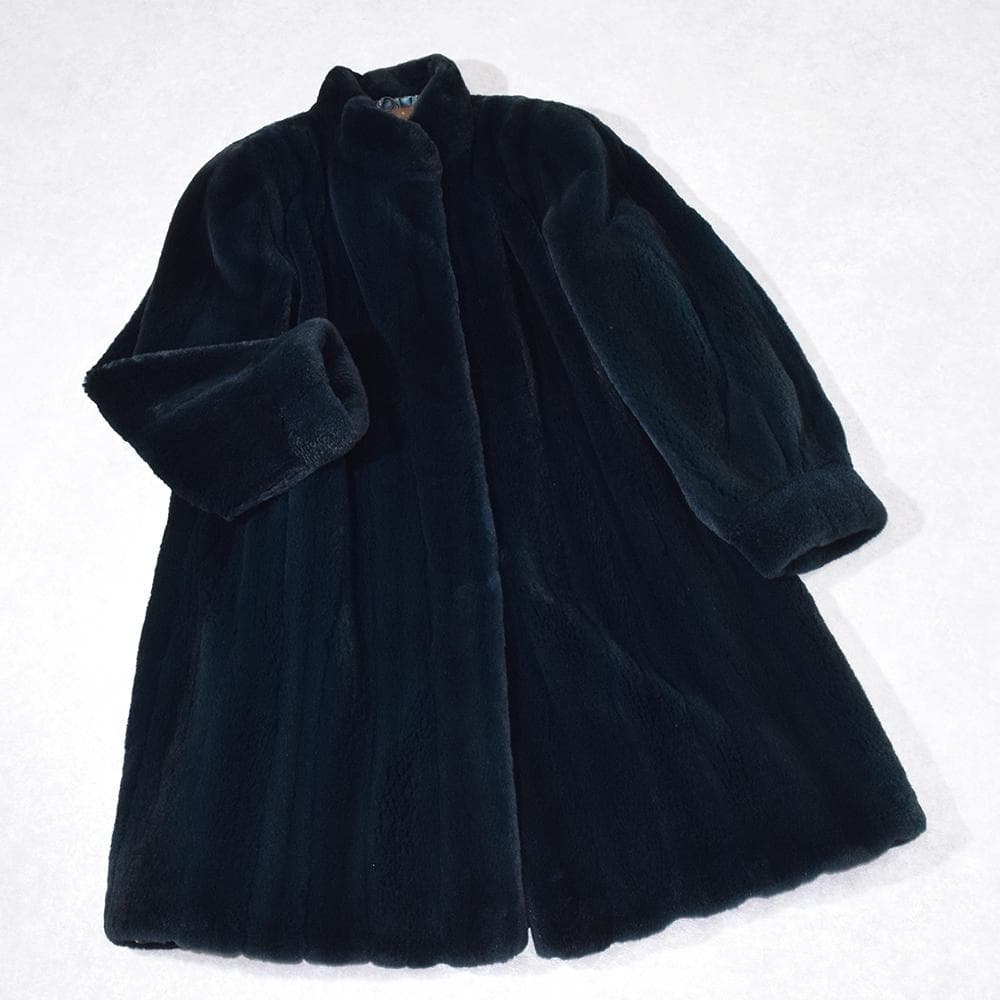 希少色 エンバ EMBA シェアード 毛皮 コート 染め グリーン系 裏総柄