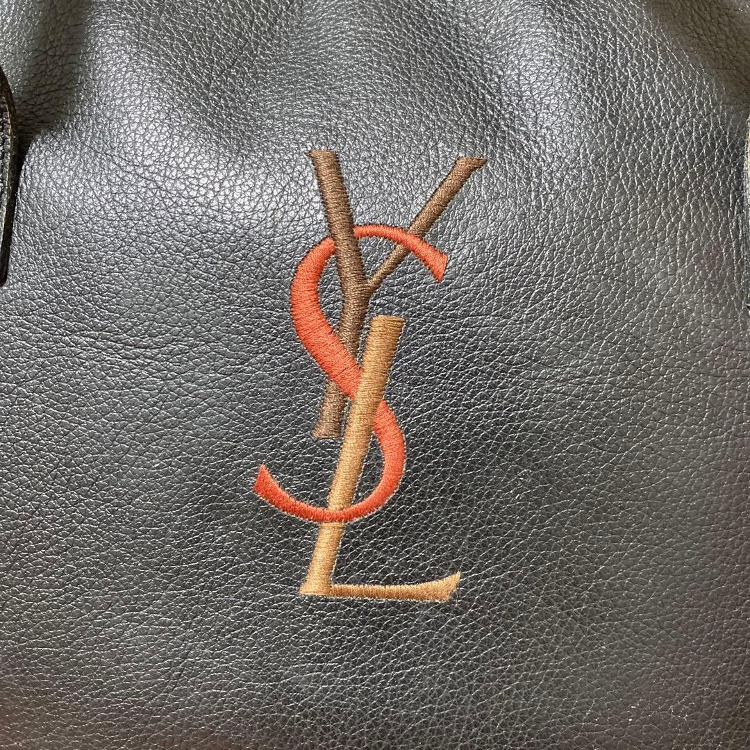 YVES SAINT LAURENTイヴサンローランロゴ刺繍 レザーハンドバッグ