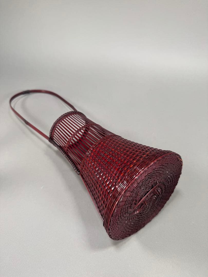 竹籠　渡辺竹清作　いけばな　茶花　花入　小原流　竹細工　竹編手付　花器　華道具