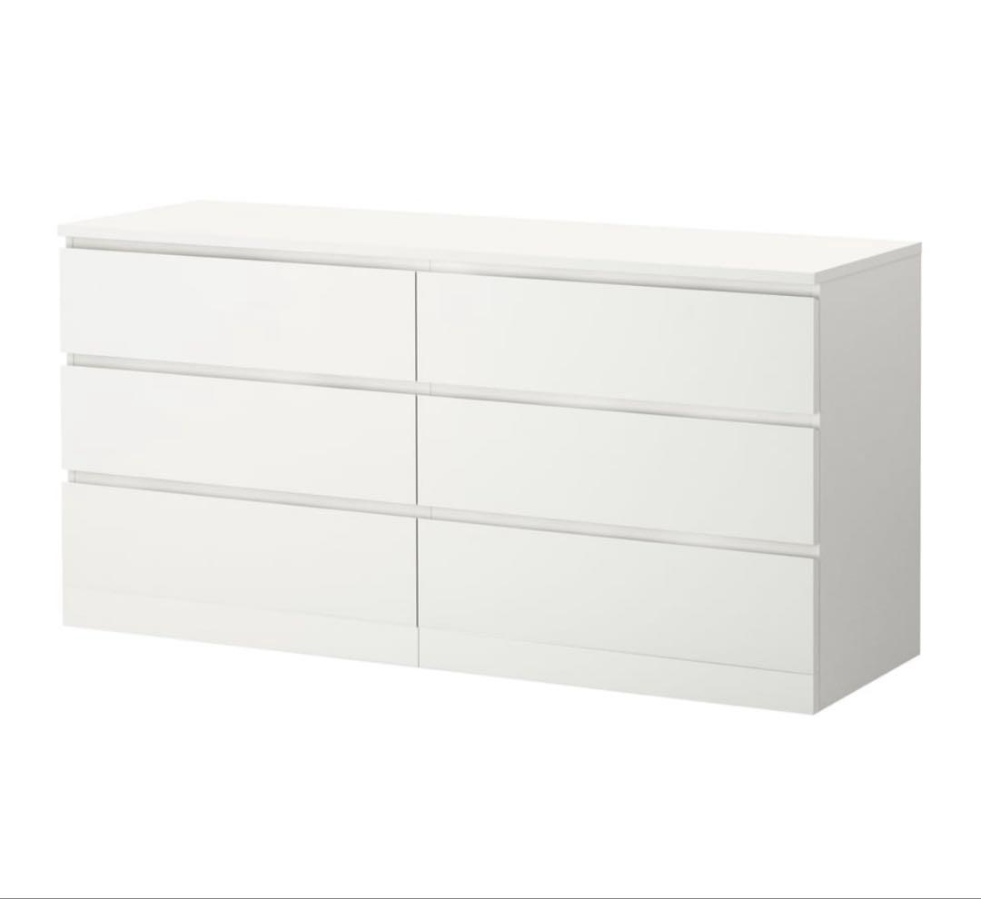 【とら】ホワイト 6引き出しチェスト 160cm ガラストップ
