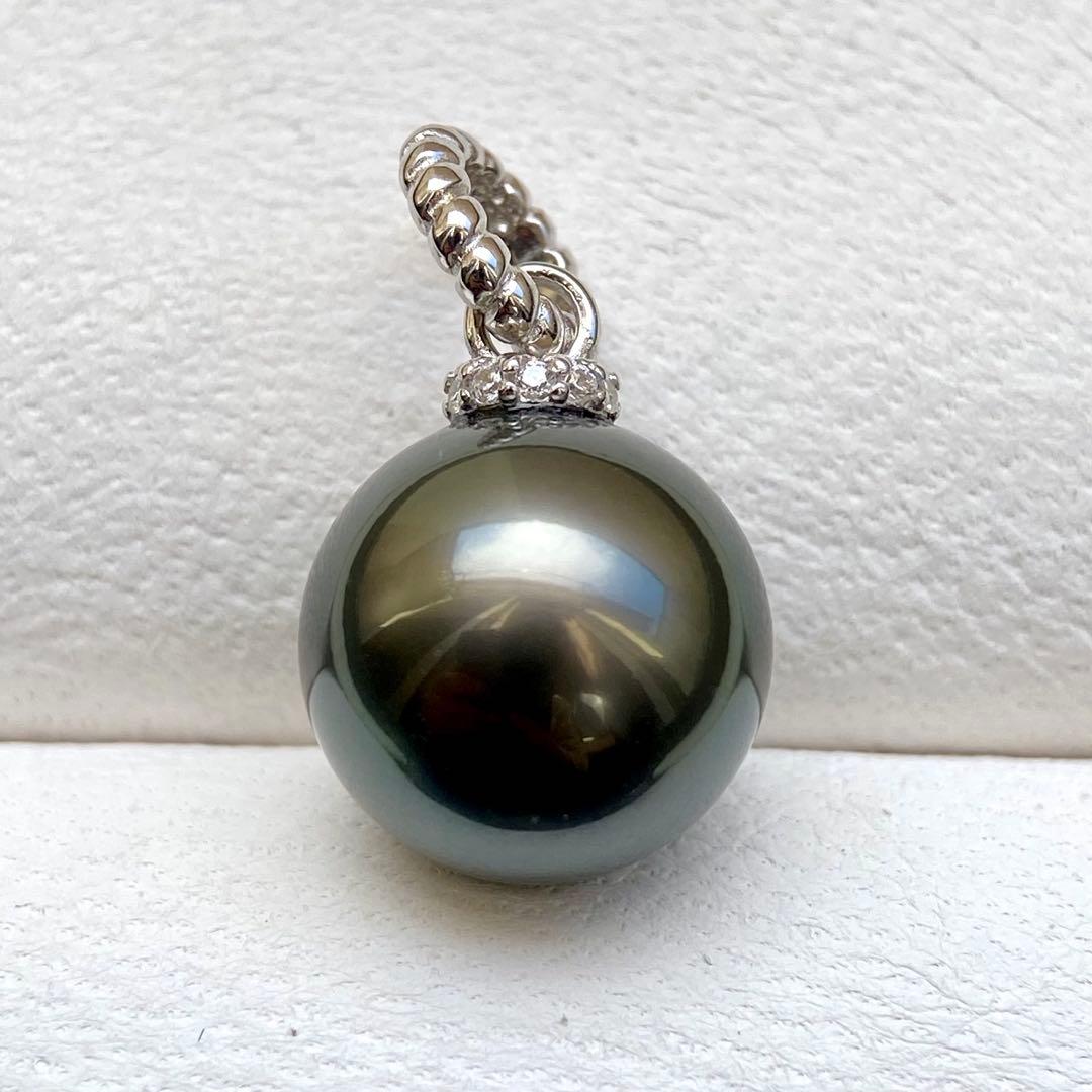 本真珠南洋黒蝶真珠グリーン大玉11.8㍉s925ペンダントBEN935