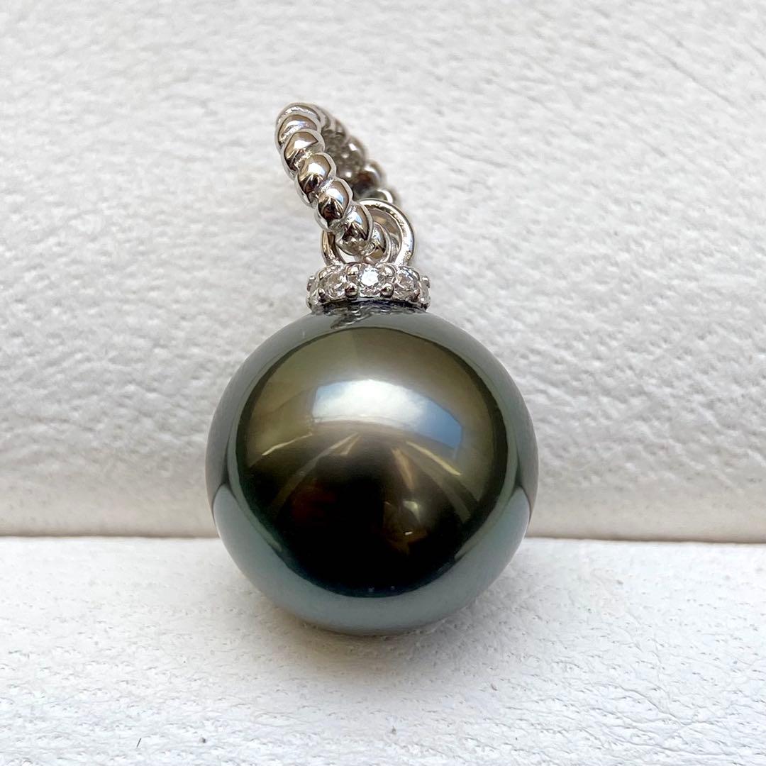 本真珠南洋黒蝶真珠グリーン大玉11.8㍉s925ペンダントBEN935