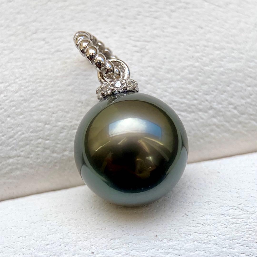本真珠南洋黒蝶真珠グリーン大玉11.8㍉s925ペンダントBEN935