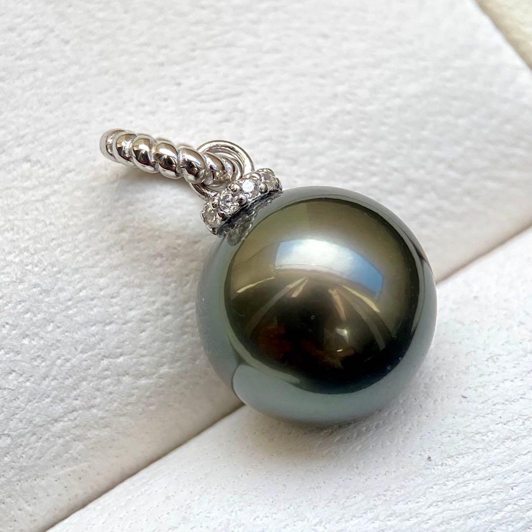 本真珠南洋黒蝶真珠グリーン大玉11.8㍉s925ペンダントBEN935